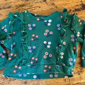 Mini Boden Girls Green Floral Ruffle Sweatshirt size 4-5y